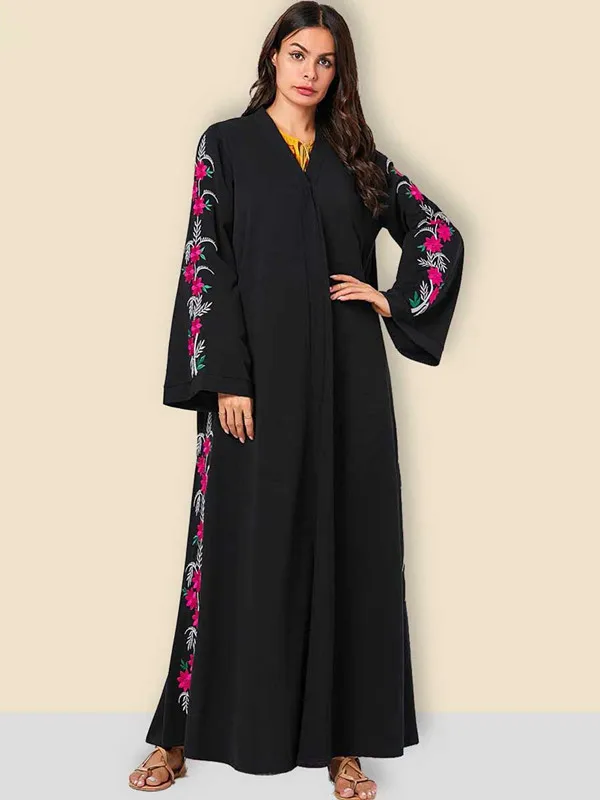 2019 abaya Дубай мусульманский костюм халат-кимоно Бангладеш халат женский мусульманский костюм черный вышитый арабский кардиган