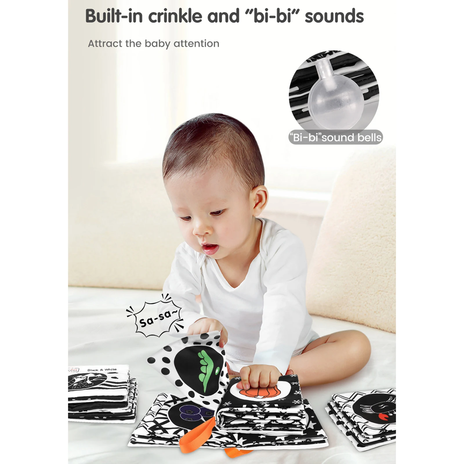 4 Pieces Non-toxic Fabric Baby Soft Books Black and White Books for Infants Boys and Girls Early Educational Development Toys