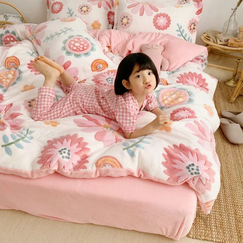 

Winter Coral Fleece Beddings Short Plush Denim Suede Fleece Soft Yellow Quilt Cover Bed Sheet