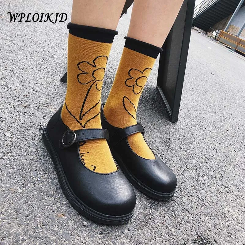 Осень зима продукт хлопок простой край цветок узорные длинные носки японский стиль колледжа модные трендовые женские носки