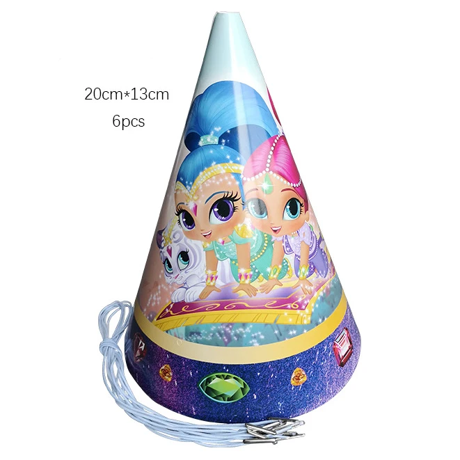 Shimmer And Shine Party Cutlery Baby Girl Sister Children Birthday Decorations Family Friends Disposable Tableware Party Shower - Цвет: 6pcs hat