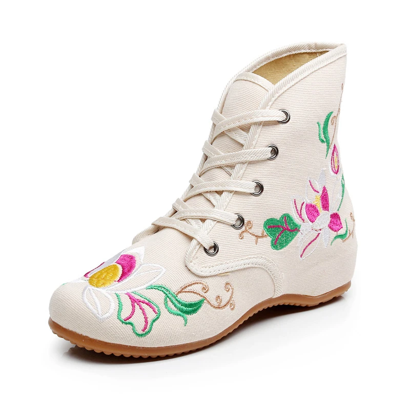 embroidered lace up boots
