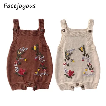

2020 New Baby Bodysuit Knitted Boys Onesie Newborn Girls Coveralls Embroidery Flowers Infant Toddler Sleeveless Jumpsuits