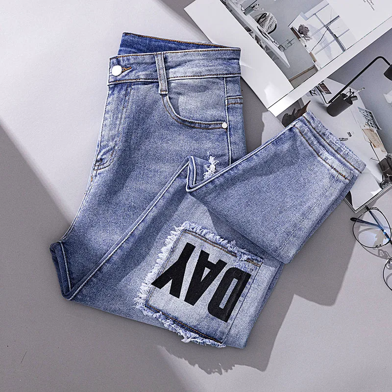 Ripped Jeans For Women Boyfriend Summer Plus Size Print Patch Female Loose Softener Zipper Fly Ankle-length Harem Pants | Женская одежда