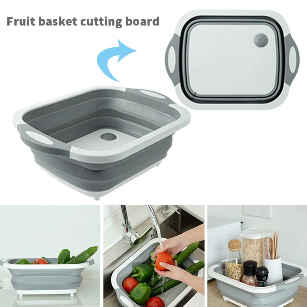 Складная разделочная доска, корзина для мытье овощей и фруктов, силиконовые кухонные разделочные блоки, мойки, сушилка, ситечко для кухни