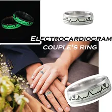 Pierścień Luminous Heartbeat elektrokardiogram czechy pierścionki dla kobiet zaręczyny Wedding Party prezent biżuteria akcesoria Bizuteria tanie tanio CN (pochodzenie) STAINLESS STEEL Kobiety Metal BOHEMIA Zespoły weselne ROUND HCD011 Brak