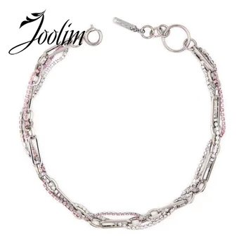 

Joolim Luxury Pink Crystal Twisted Choker Necklace Link Collar Necklace High End Brass Necklace Wholesale