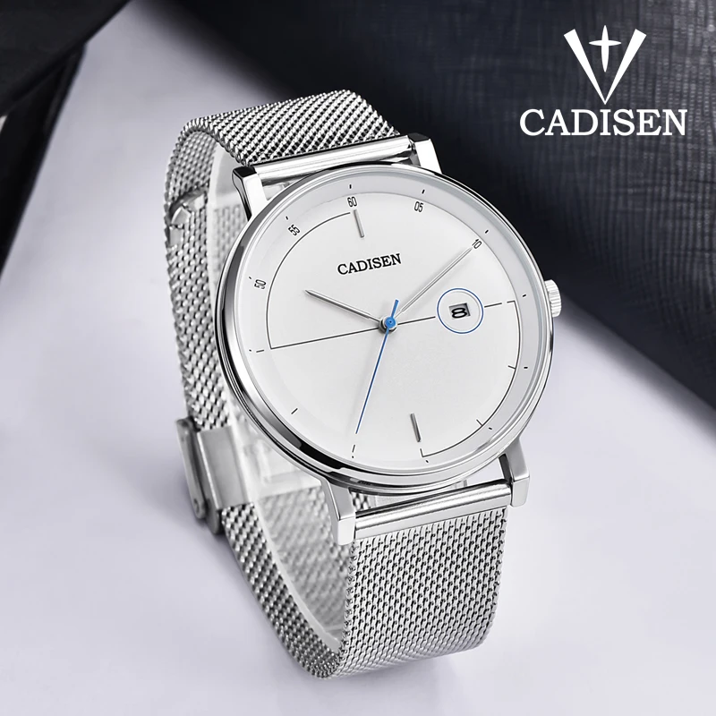 

CADISEN 2036 Fashion Watches Top Brand Luxury Quartz Watch Men Slim Mesh Steel Date Waterproof Sport Watch Relogio Masculino