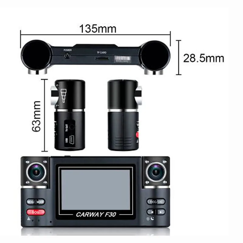 F30 DVR 2," TFT lcd HD 1080P вращающаяся двойная линза Автомобильная камера для вождения автомобиля Цифровая видеокамера ночного видения
