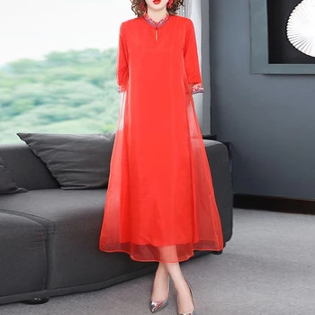 

2020 Spring New Chinese Cheongsam Oriental Style Dresses plus Size Women clothing Retro Long Sleeve China Embroidery Dress Qipao