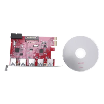 

Card 5 Ports PCI-E USB 3.0 HUB 20 Pin 15Pin SATA Adapter Red