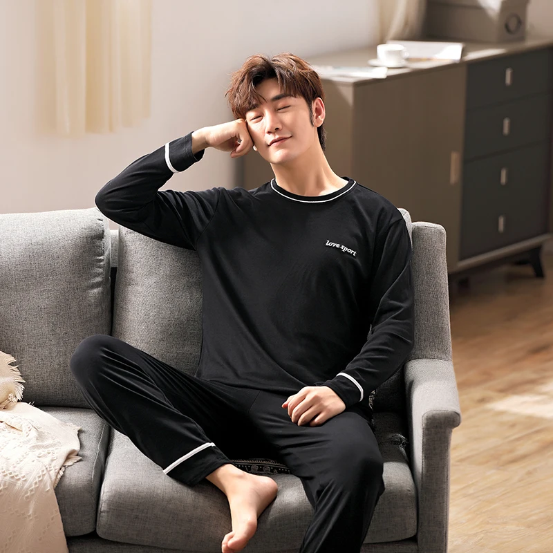 Cotton Pullover Long Sleeve Trousers Pajama a Sets Autumn Boy Man O-Neck Home Casual Sleepwear Nightwear Pyjamas hde |