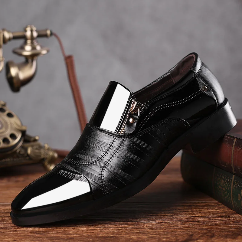 REETENE Plus Size 38-48 Dress Shoes Men Leather Formal Business Men Shoes Pointed Toe Wedding Shoes Men'S Oxford Formal Footwear