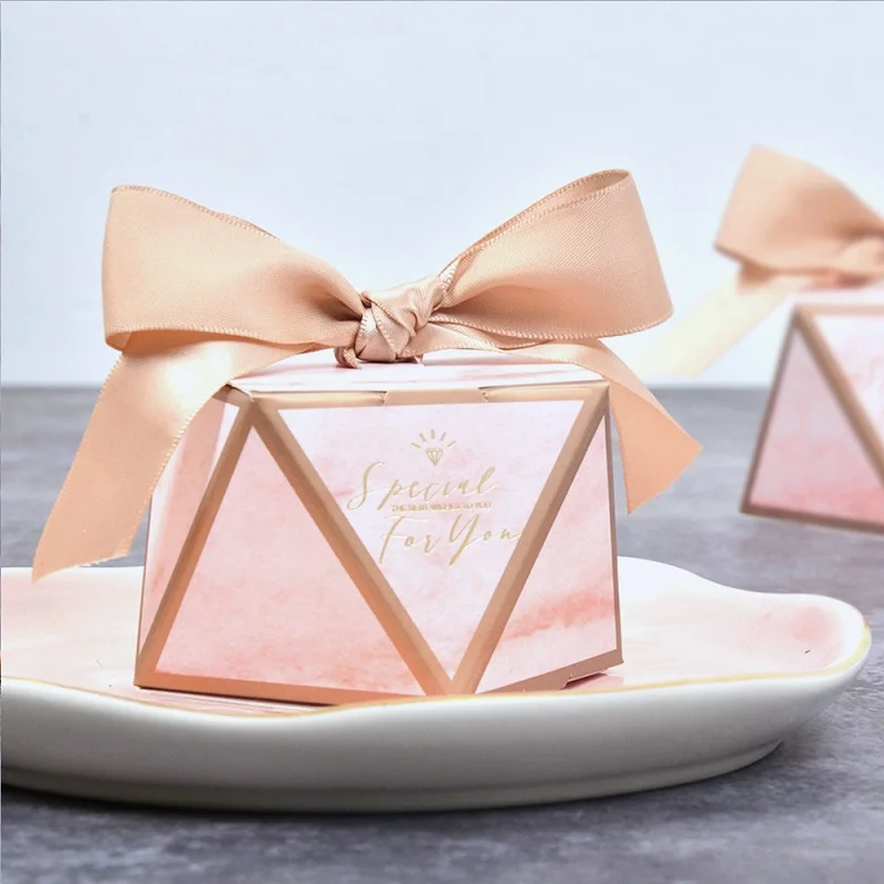 

Hot Selling Pink Marble Diamond Wedding Favors Candy Boxes Gift Bags Baby Shower Party Table Decoration Christmas Gift Boxes