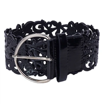 

Women's Belt Wide Hollow Buckle Waistband Waist Belt (Black)