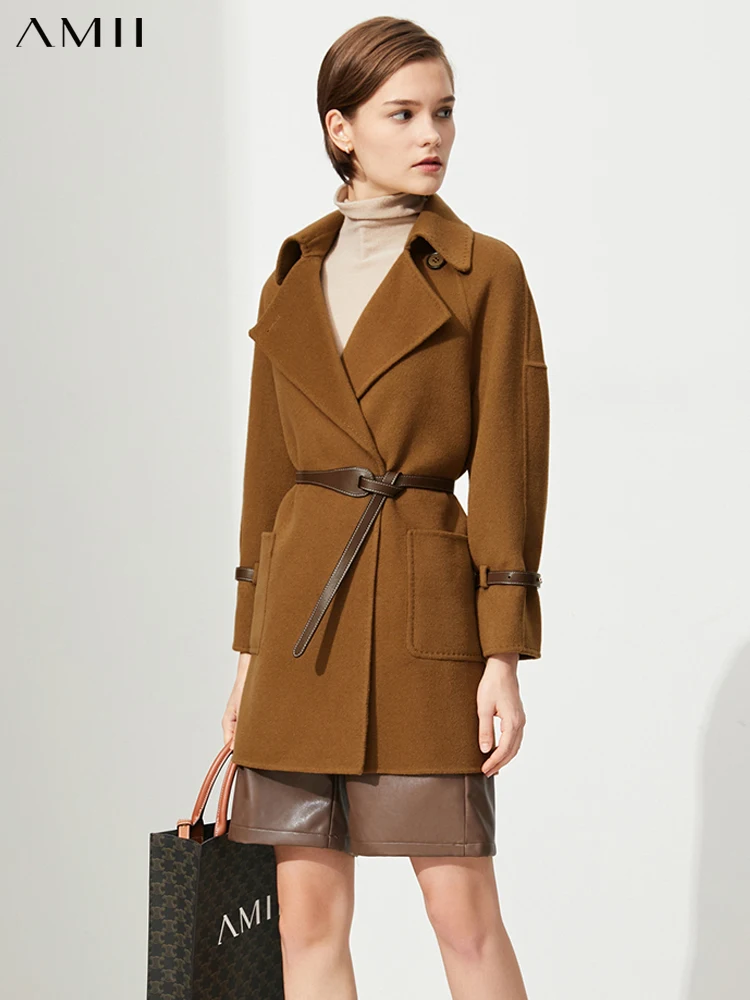 

Amii Minimalism Woolen Coat For Women Fashion 100% Wool Jacket Elegant Winter Double-sided Wool Coat Female Overcoat 12120409