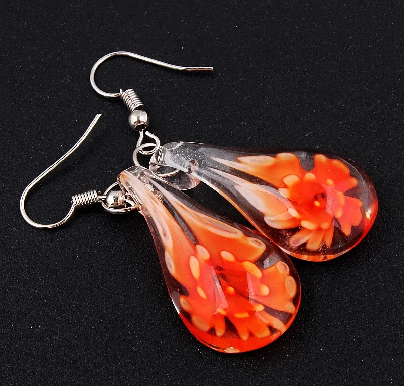Flower earrings handmade murano lampwork glass mix color women's mixed color flower glass earrings thanksgiving gift