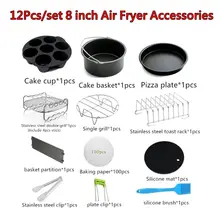 High Quality 12Pcs/set 8 Inch Air Fryer Accessories For Gowise Phillips Cozyna and Secura Fit all Airfryer 5.3QT to 5.8QT