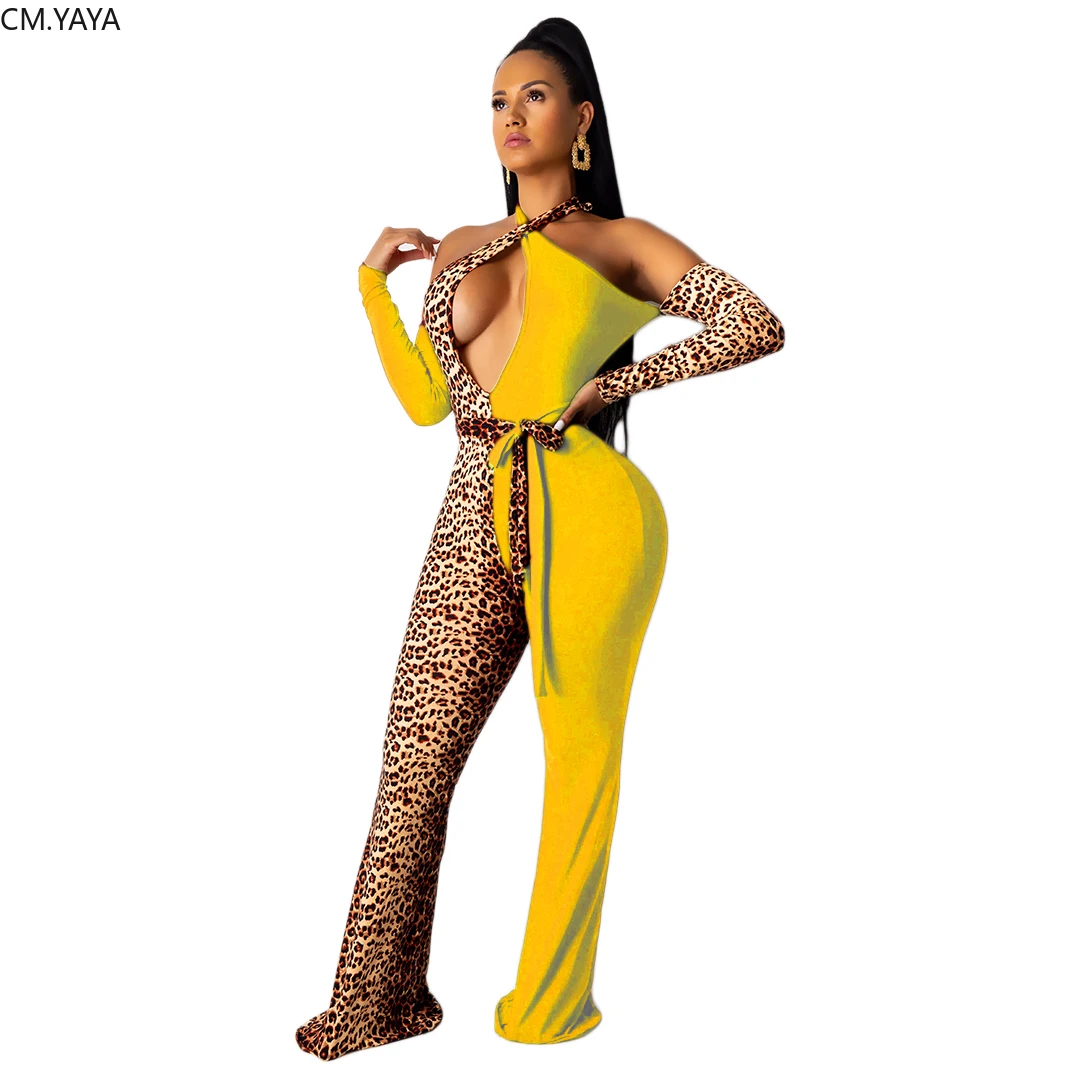 GL Autumn Women Winter Jumpsuit Halter Sashes Leopard Print Bandage Bodycon Sexy Night Club Romper Party Playsuit outfits A8192 |