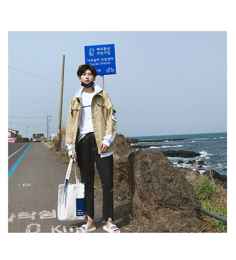 Японский стиль ретро куртка мужская корейский стиль тренд рабочая одежда с капюшоном красивый ковбойский мужской студенческий свободный крой пальто