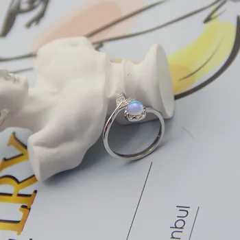 

Korean version of s925 sterling silver simple mermaid foam fish tail moonstone ring female ring