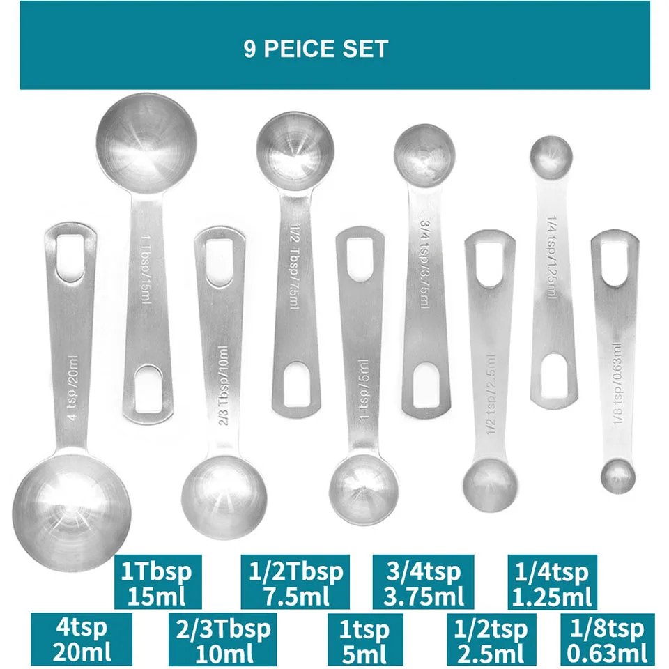 Measuring Spoons: U-Taste 18/8 Stainless Steel Set of 7 Piece: 1/8 tsp, 1/4  tsp, 1/2 tsp, 3/4 tsp, 1 tsp, 1/2 tbsp & 1 tbsp Dry and Liquid Ingredients