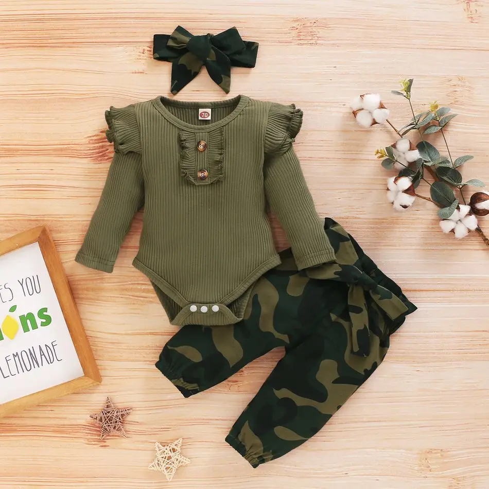 0-24M Newborn Infant Baby Valentine Print Romper Bodysuit+ Camouflage Print Pants Set Newborn girl clothes boy kid suit