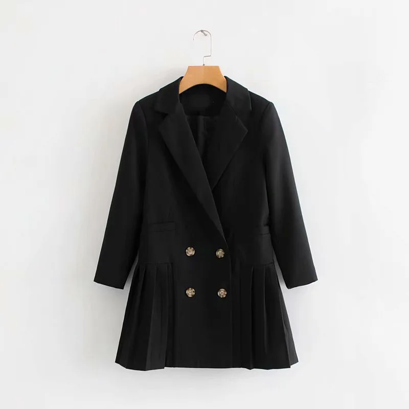 

F4063-Western Style WOMEN'S Dress Wholesale 2019 Spring And Autumn New Style Mid-length Double Breasted Pleated Suit Jacket Wome