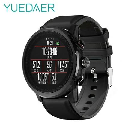 YUEDAER топ из искусственной кожи ремешок для Xiaomi Amazfit GTR 47 47 мм Stratos 2 3 Pace ремешок для huawei Watch GT 2 GT2 ремешок для часов - Цвет: Black
