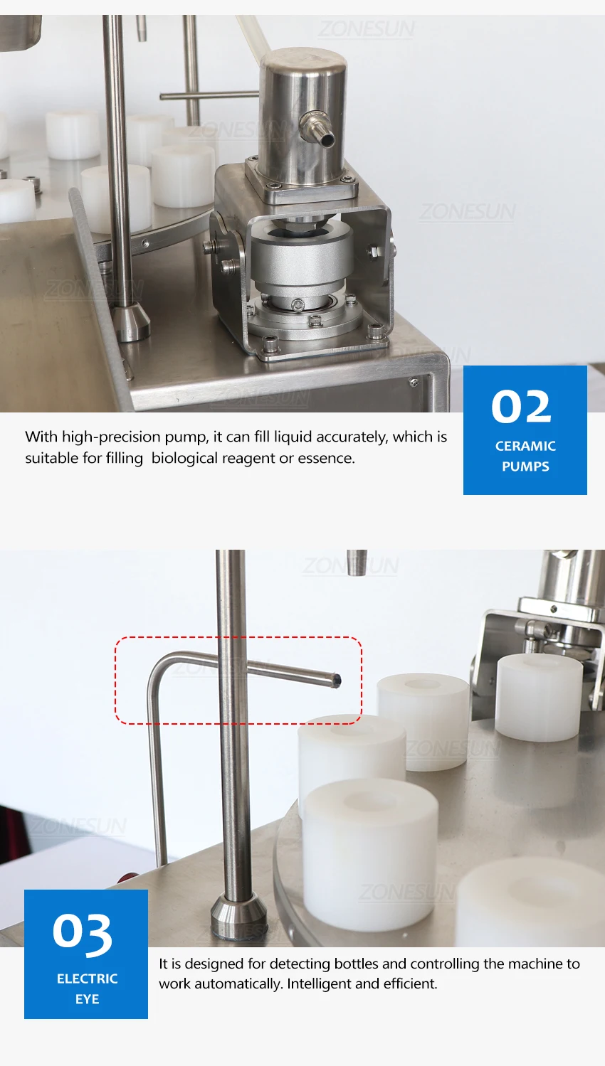 ZONESUN ZS-AFC1CP Rotary Ceramic Pump Liquid Filling And Capping Machine