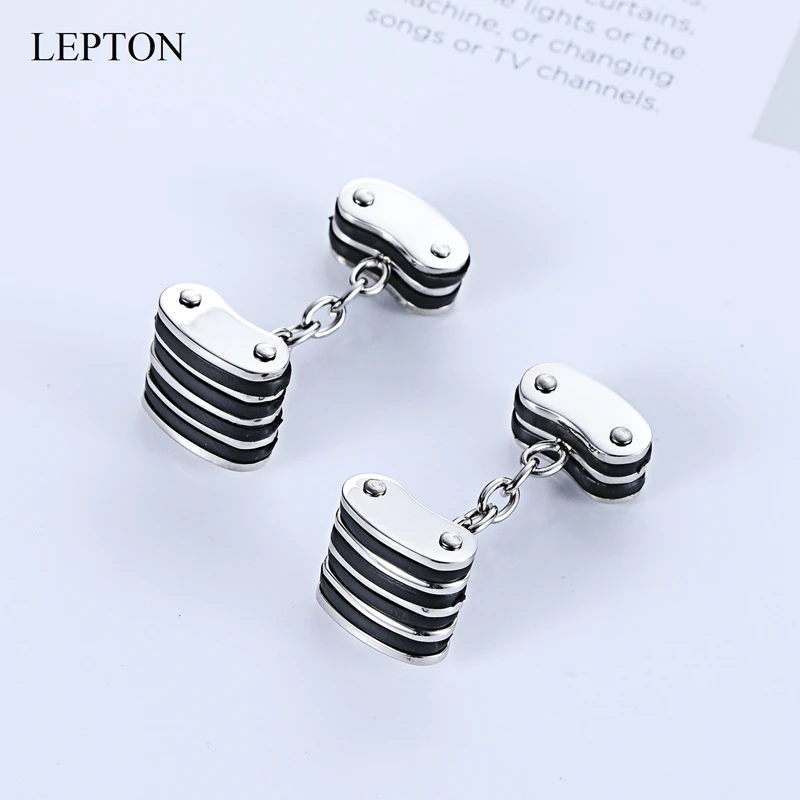 LEPTON Chain Stainless Steel Cufflinks Black & Silver Color Cufflink for Mens Gifts Wedding Groom Business Cuff Links Gemelos