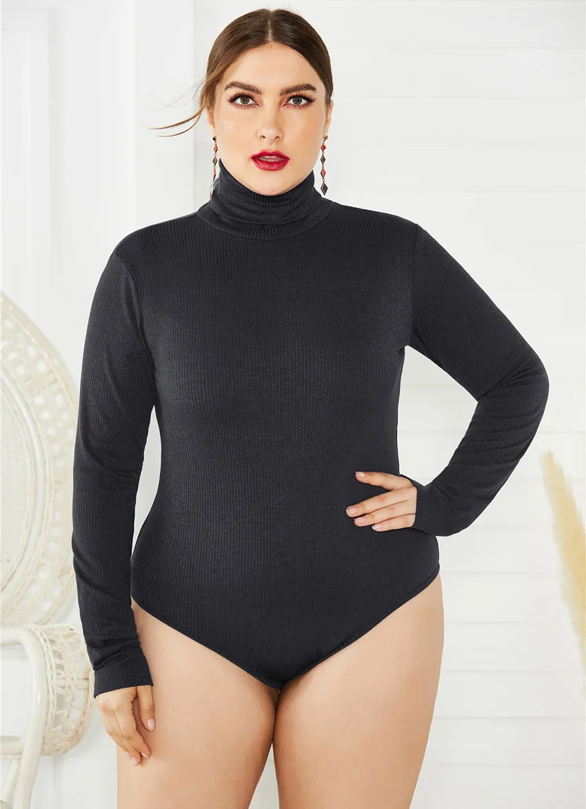 bodysuit women Jessie Vinson Long Sleeve Turtleneck Knitted Rib Bodysuit Jumpsuit Women Plus Size Skinny Sexy Bodysuit Rompers Autumn Winter bustier bodysuit