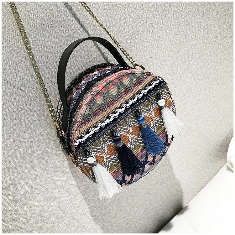 Women Straw Bags Rattan Woven Beach Shoulder Bags Ladies Crossbody Bag Handbag Female Bohemian Round Handmade