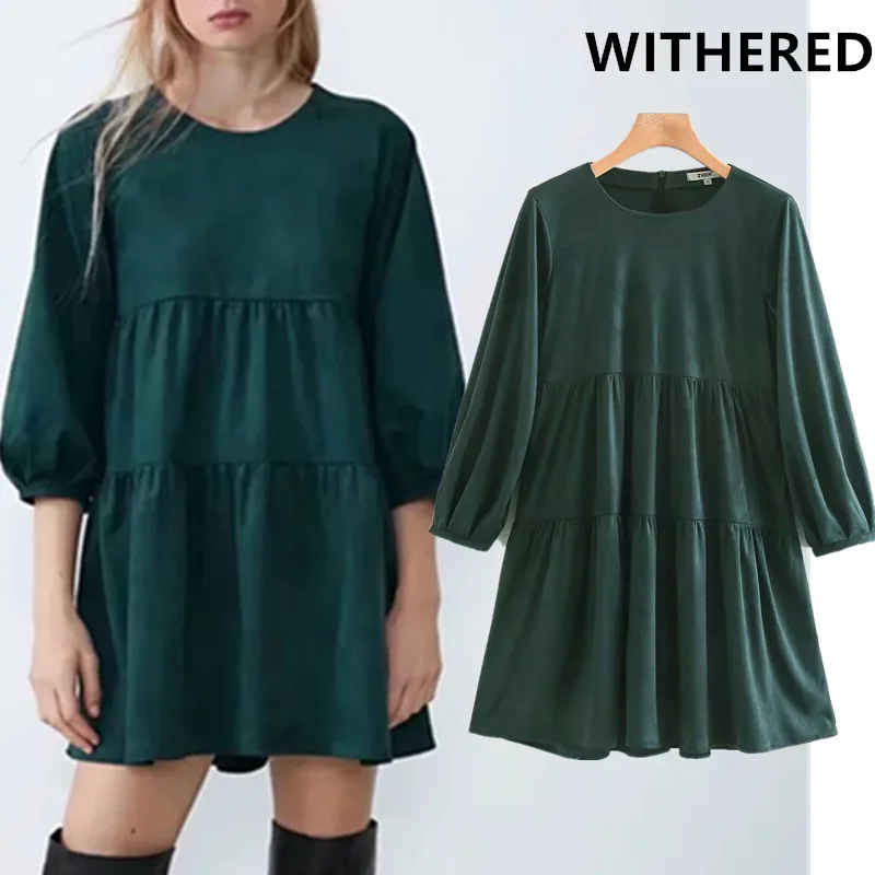 

Withered england style high street solid suede o-neck loose mini dress women vestidos de fiesta de noche vestidos party dress