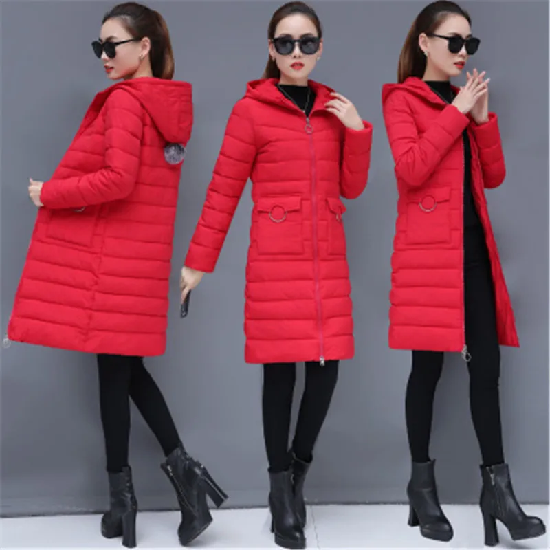 

2019 Hooded Long Parka Female Quilted Jacket Woman Winter Coat Solid Color Thick Slim Cotton Padded Outwear Warm Clothing 829
