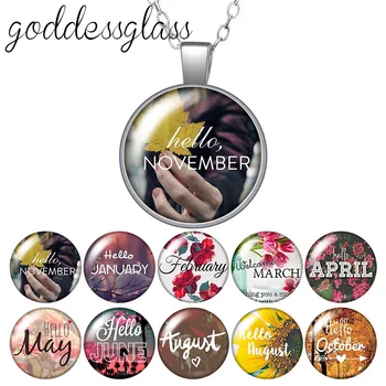 

12 month images April May March June November Round Glass glass cabochon silver plated/Crystal pendant necklace jewelry for Gift