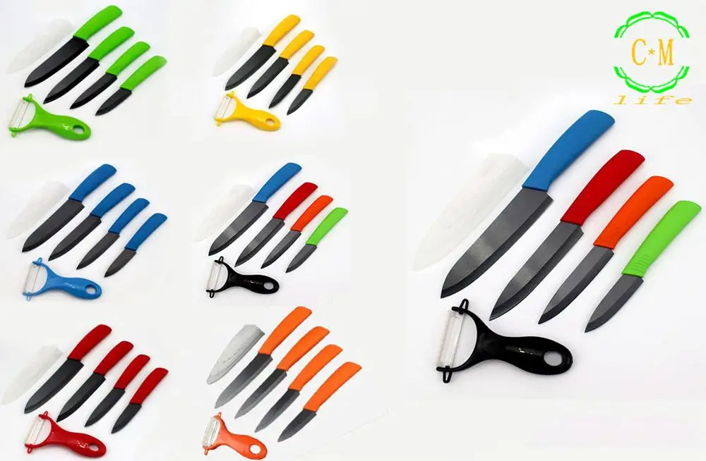

Kitchen Color Ceramic Knife 3 4 5 6 inch Peeler Set with White Cover Kitchen New