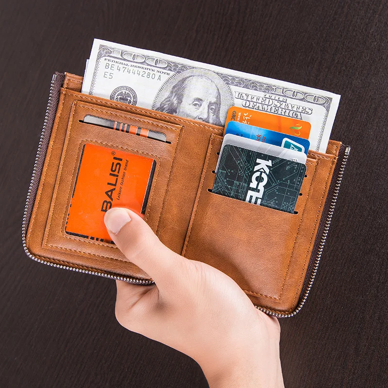 Men's wallet Short oil wax leather retro British wind new coin purse Card package Driver's license wallet