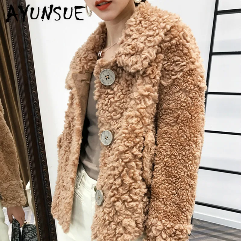 

Sheep Shearing Real Fur Coat 100% Wool Jacket Women Korean Vintage Autumn Winter Coat Women Clothes 2019 Fur Top PT9070 YY1945