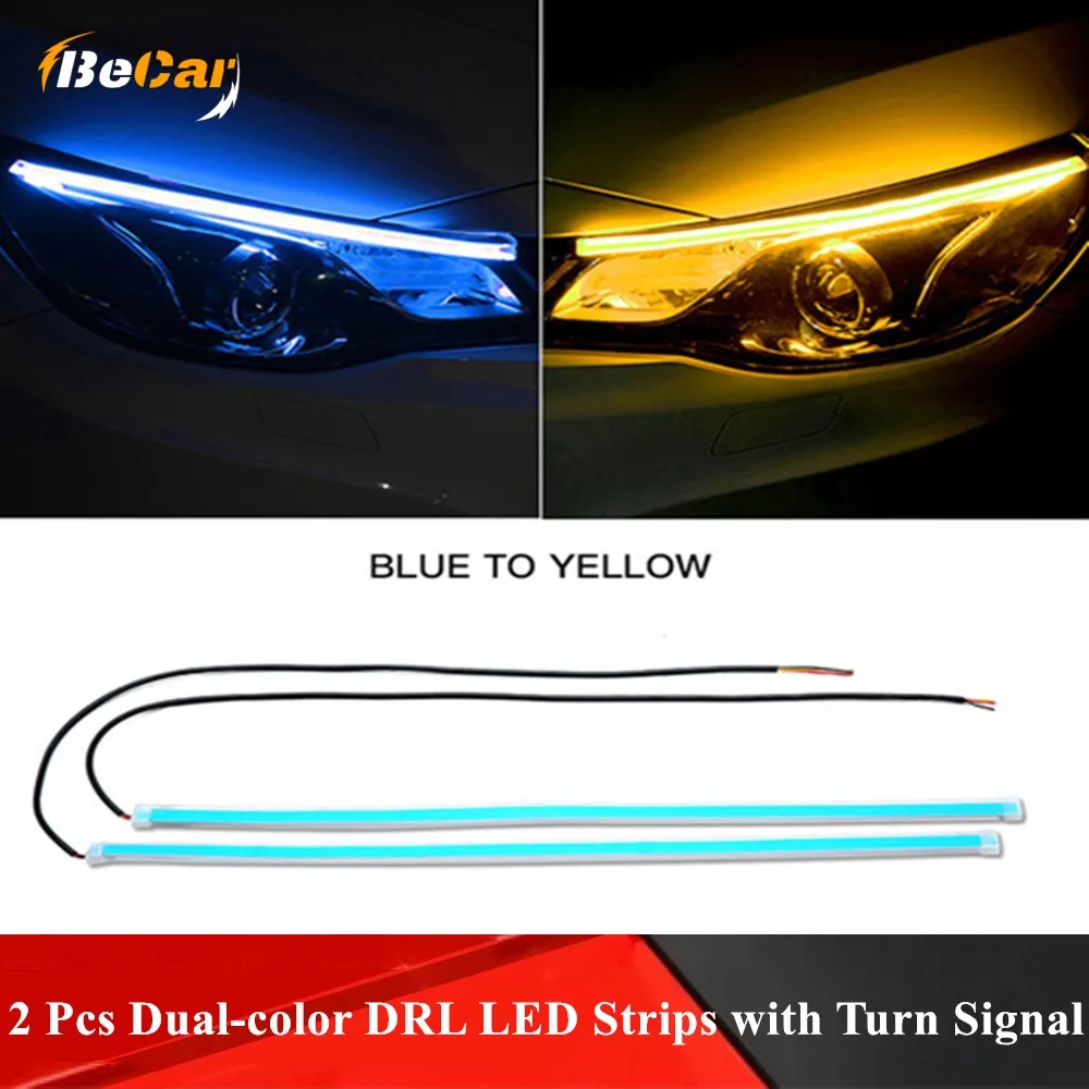 

2 Pcs 30CM 45CM 60CM DC 12V Waterproof Car Flexible DRL LED Strips Dual Color With Turn Signal LED Daytime Running Lights DRL