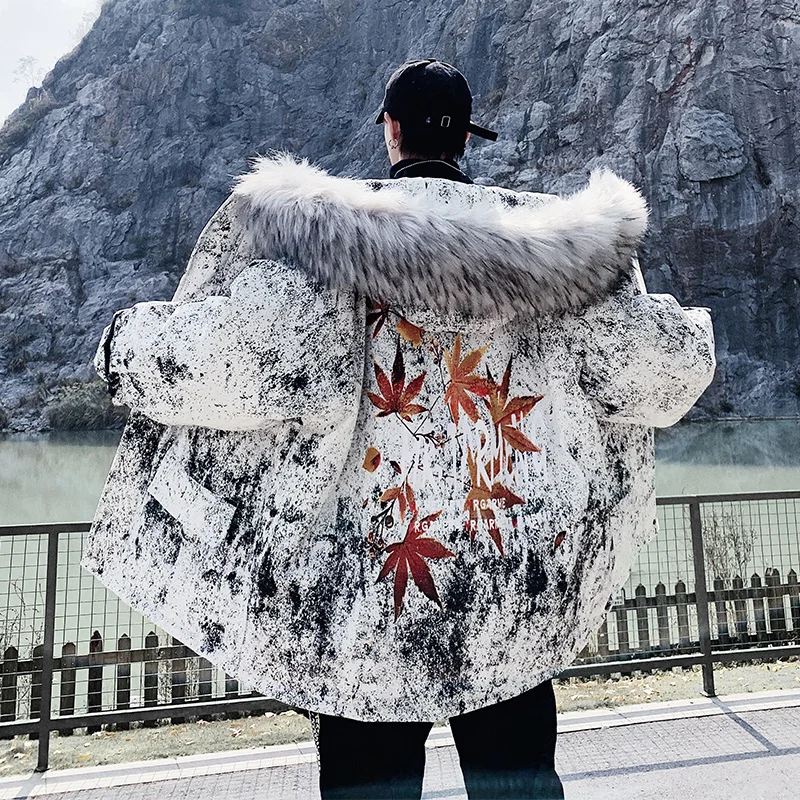 

Streetwear Men Winter Jacket Big Fur Thick Warm Mens Winter Coat Camouflage Women Parka Lovers Outwear