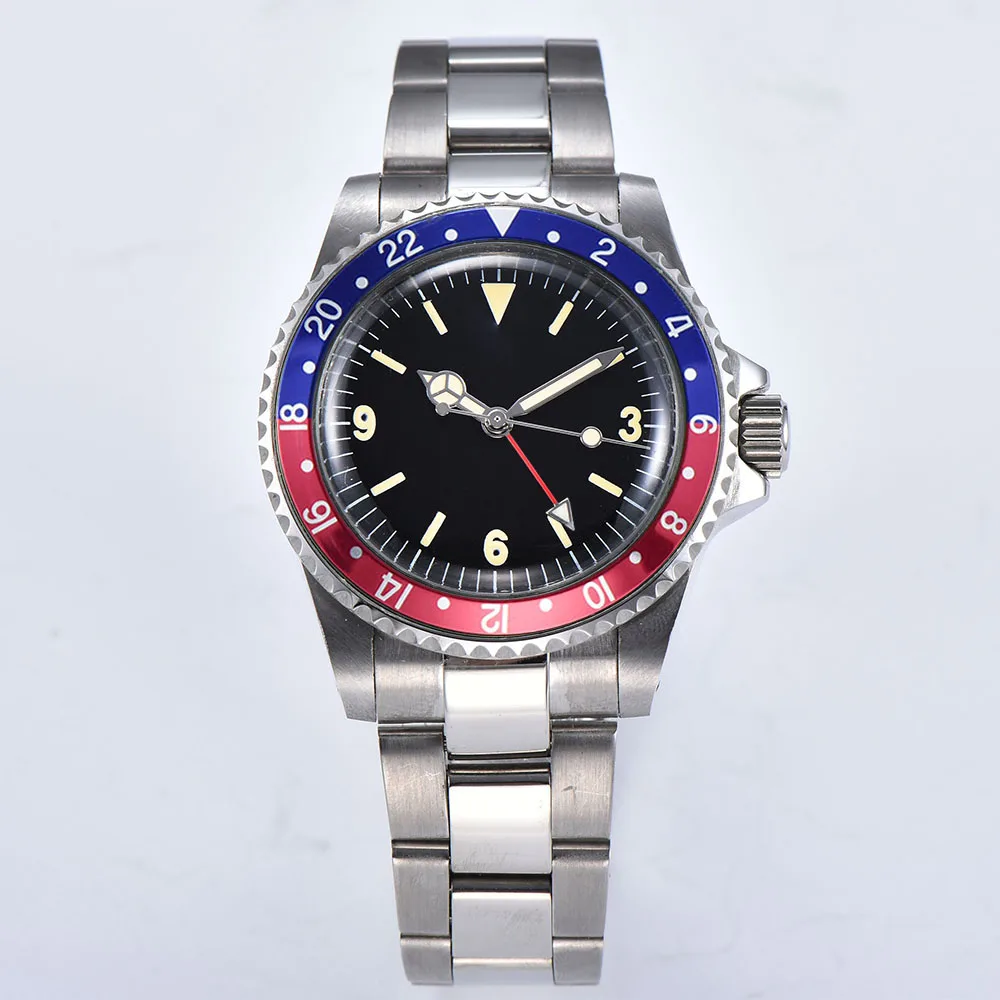 

Watch GMT Men's Automatic Luminous Hand Steel Shell Movement 40mm Red Blue Aluminum Bezel Brushed Bracelet 1021