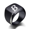 Personalised Initial Men Ring Engrave White A to Z Alphabet Stainless Steel Signet Blank Plain Ring Band Black Tone U.S.Size ► Photo 3/6