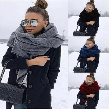 

Fashion Female Winter Warm Solid Color Shawl Ladies Soft Wool Blanket Brand Designer Winter Scarf For Women