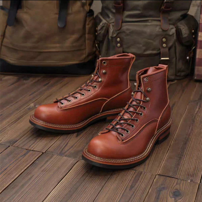 New Handmade Vintage British Casual Men Ankle Boots Autumn Winter Cow Leather Shoes Wedge Tooling Desert Boots Motorcycle Boots