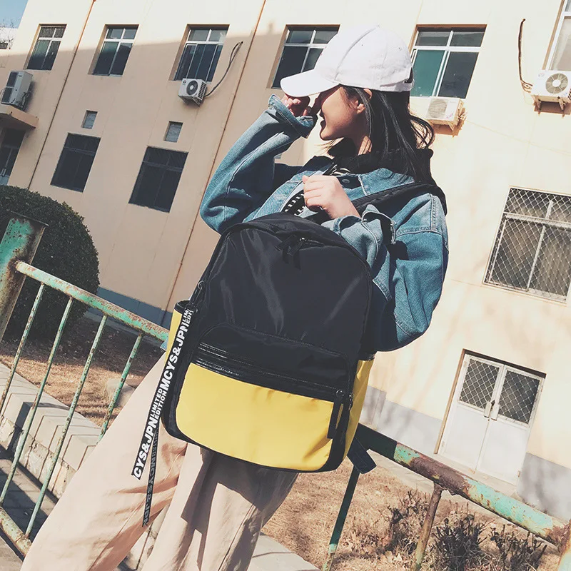 

School Bag Women's 2018 New Style Korean-style Campus Simple Versatile Backpack Contrast Color Canvas Middle School Students Col