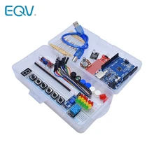 Starter kit para arduino uno r3 breadboard básico simples aprendizagem kit, som/nível de água/umidade/detecção de distância, controle led