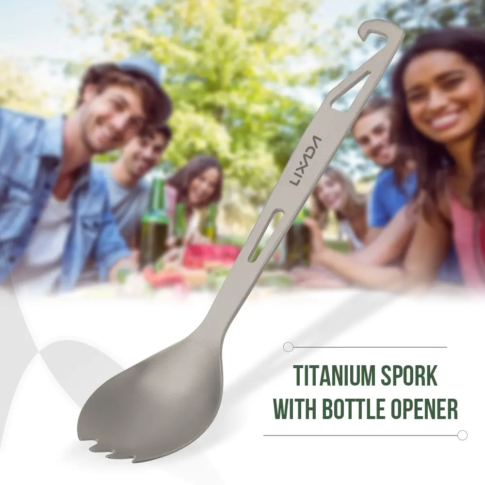 Lixada titanium Spork с открывалкой для бутылок, легкая ложка для ужина на открытом воздухе, вилка для путешествий, кемпинга, альпинизма, походная посуда