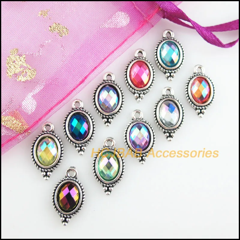 20 новых овальных подвесок Тибетский Серебряный тон цветок акриловые смешанные