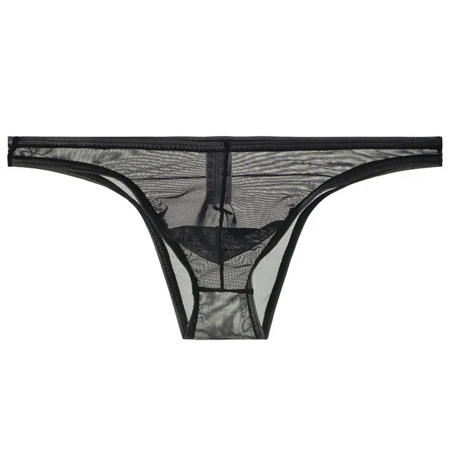 Men's Sexy See Through Briefs Mesh Gauze Sheer Transparent Seamless Panties Underwear Low-Rise Ultra-Thin Male Underpants Cuecas B Black